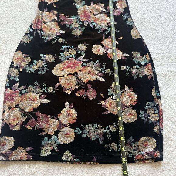 Rue 21 Y2K Black Velvet Metallic Floral Fairy Whimsygoth Bodycon Mini Dress S - Picture 6 of 7